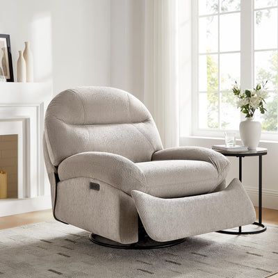 VANOMi Power Recliner Chair with USB & Type-C Charging, 270° Swivel Glider Rocker, Electric Nursery Recliner for Living Room, Bedroom, and Office, Light Gray