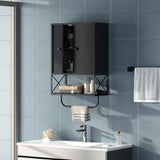 MAHANCRIS Bathroom Wall Cabinet with 2 Door and Adjustable Shelf, Farmhouse Medicine Cabinet with Towel Rack, 3-Tier Wall Mounted Storage Cabinet Over The Toilet for Bathroom Laundry Room, Black MAHANCRIS