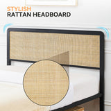 Rattan Bed Frame with Headboard and Footboard, Farmhouse Metal Platform Bed Frame Support Mattress with Strong Slats Support, Under-Bed Storage, No Box Spring Needed SLEKVERSA