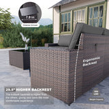 Kullavik Outdoor Patio Furniture Set,12 Pieces Sectional Rattan Sofa Set Brown PE Rattan Wicker Patio Conversation Set with 10 Seat Cushions and 2 Tempered Glass Coffee Table,Grey Kullavik
