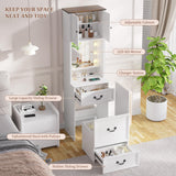 Compact Vanity with Mirror and Lights, Makeup Vanity Desk w/Storage Drawers & Shelves, Farmhouse Vanity Table with Hidden Chair for Bedroom, Dressing Table Gift for Girls Lady TAGELIER