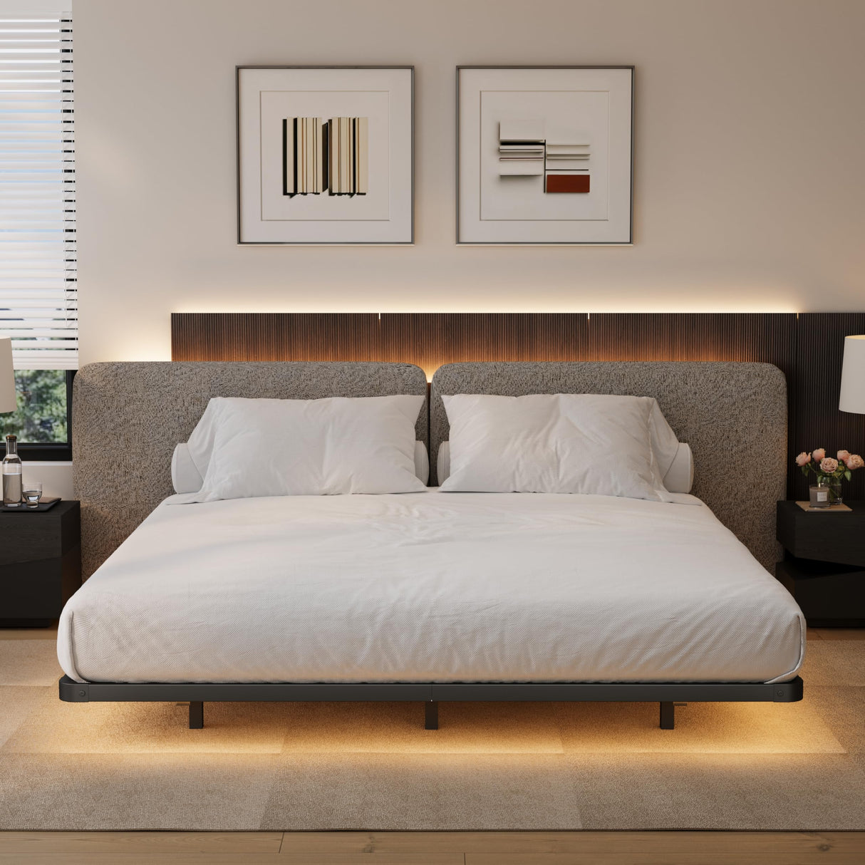 LAKKURI Floating Bed Frame King with Led Lights, King Size Floating Bed Frame,Type-C and Charging Station, No Box Spring Needed, Noise-Free, Easy Assembly LAKKURI