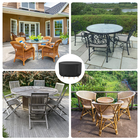 Mrrihand Round Patio Furniture Cover - Outdoor Chair Covers Waterproof Heavy Duty 600D Outdoor Table Chair Set Covers Anti-Fading Cover for Outdoor Furniture Set, 62" DIAx28 H, Black Mrrihand