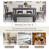 Harper & Bright Designs 6 Pieces Wooden Dining Table Set, Rectangle Table and 4 Chairs with Bench with Cushion, Kitchen Table Chairs Set for 6 Persons, Dining Room Set (Gray) Harper & Bright Designs