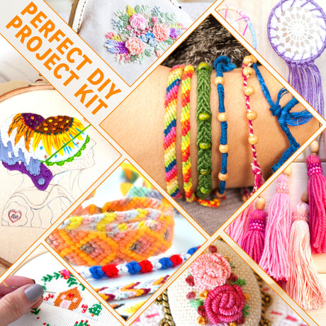 262 Pack Embroidery Thread Floss Kit Including 200 Colors 8 M/Pcs Cross Stitch Sewing Thread with Floss Bins and 62 Pcs Cross Stitch Tool,4-Tier Transparent Storage Box BYMORE