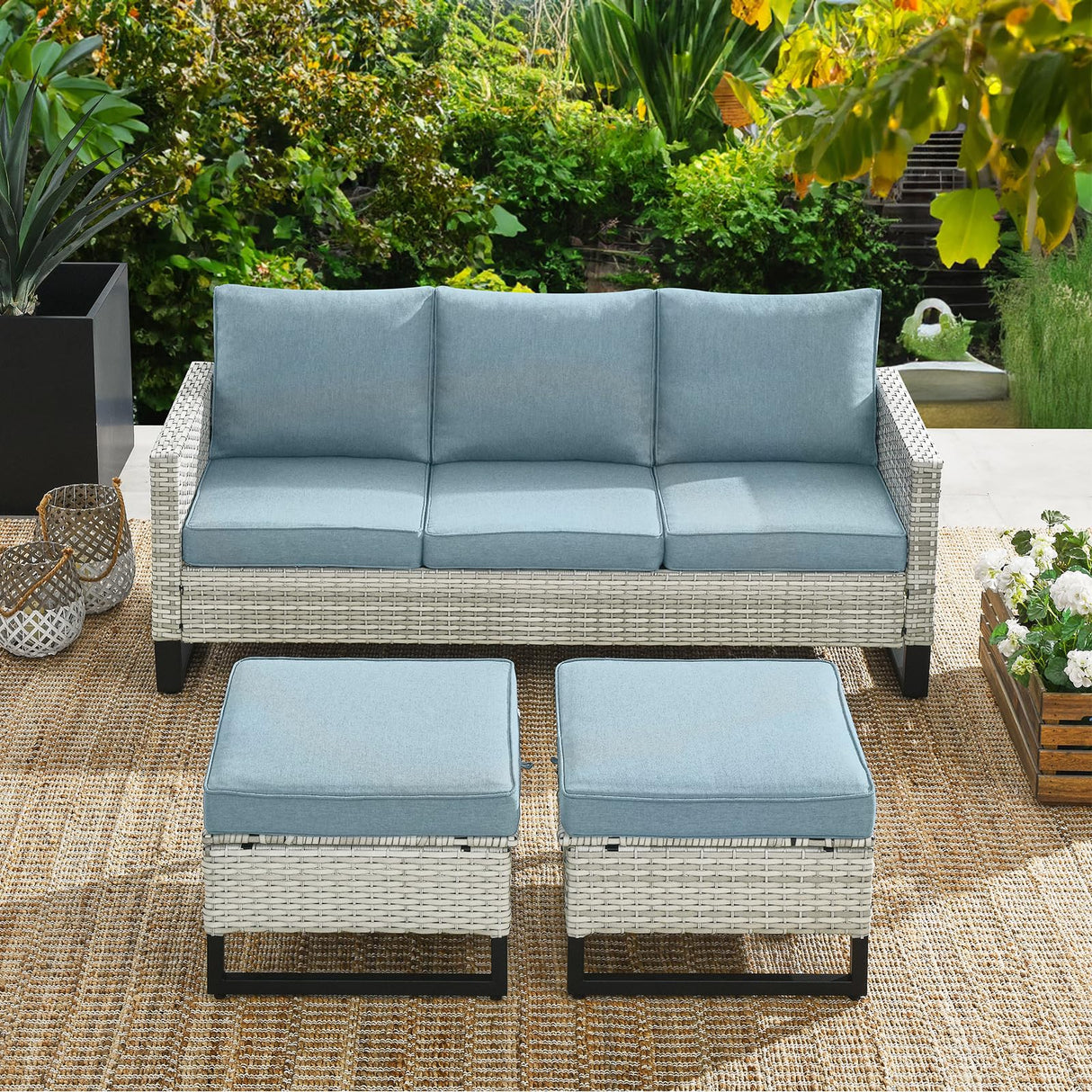 HUMMUH 9 Piece Patio Furniture Set All Weather PE Wicker Outdoor Sofa,Patio Chairs,Swivel Rocker Chairs,Tables for Porch,Garden,Backyard HUMMUH