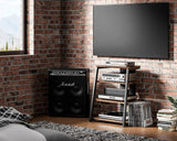 FITUEYES DESIGN 4-Tier AV Media Stand Corner Shelf for Record Player Wooden Stereo Cabinet Audio Rack Tower with Height Adjustable Wooden Shelves for/Apple TV/Xbox One/ps4 (Walnut) FITUEYES