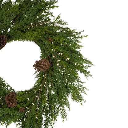 32" Realistic Cedar with Pine Cones and White Berries Artificial Christmas Wreath - Unlit