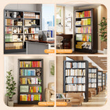 Jazipic 5-Tier Bookcase with Adjustable Storage Shelves, Heavy Duty Bookcase, Metal Bookshelf with Book Stopper, Black Bookcase Shelf for Library, Office, Living Room Jazipic