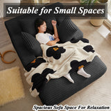 50" Boneless Couch, Oversized Chaise Lounge Sofa, Corduroy Chaise Lounge Chair Indoor with Comfy Pillows for Living Room Bedroom, Foam Filling, No Assembly (Black) Nahenduo