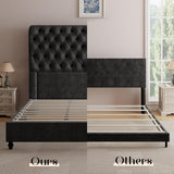 Jocisland Queen Size Bed Frame with Sleigh Headboard 60" Tall Velvet Upholstered Platform Bed, No Box Spring Needed, Black Jocisland