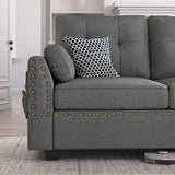 HONBAY Reversible Sectional Sofa L-Shape Sofa Convertible Couch 4-Seater Sofas Sectional for Apartment Dark Grey HONBAY