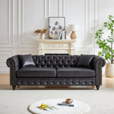 KEIKI Chesterfield Sofa, Retro Style Upholstered 3 Seater Tech Fabric Couch with Rolled Arm for Living Room Bedroom Office, Black KEIKI