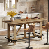 Tribesigns 63" Bar Table, Long Counter Height Pub Dining Table with Footrest, Home Bar Furniture for Bar, Kitchen & Dining Room, Living Room, Brown Tribesigns