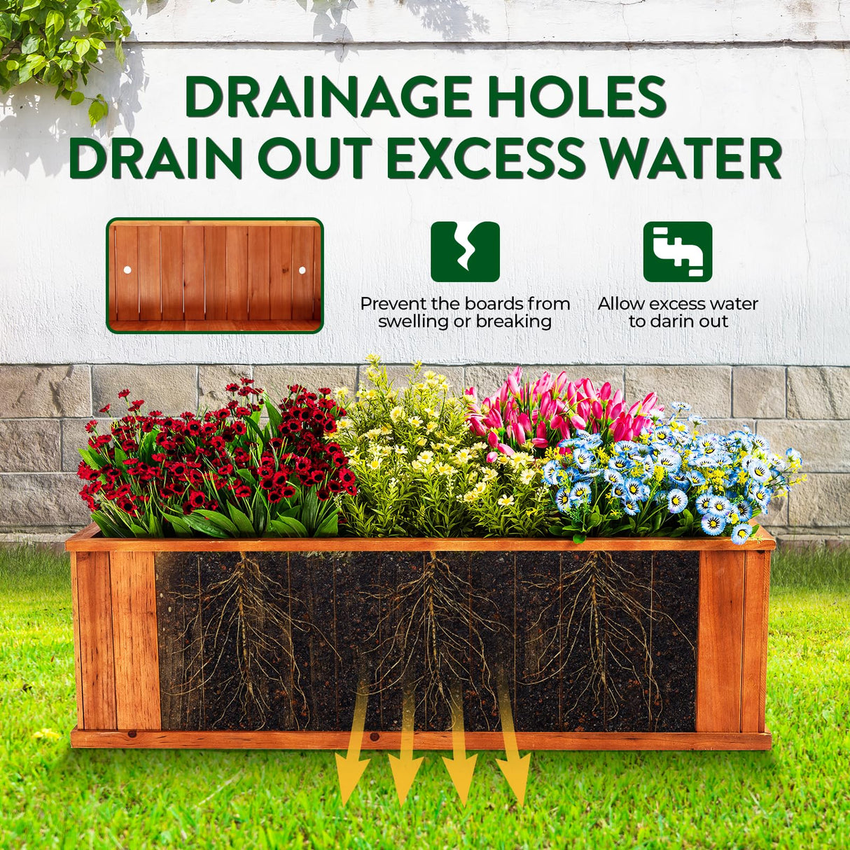 Idzo Wooden Window Box 40 in, Spacious Wooden Planter Boxes with Convenient Drainage Holes, Durable Oil Coated Window Box for Flowers & Plants, Decor Garden, Balcony, Backyard, Easy Assembly IDZO