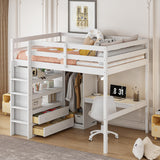 Harper & Bright Designs Full Size Loft Bed with Desk, Storage Shelves and Drawers, Solid Wood Loft Bed Frame with Built-in Wardrobe, White Harper & Bright Designs