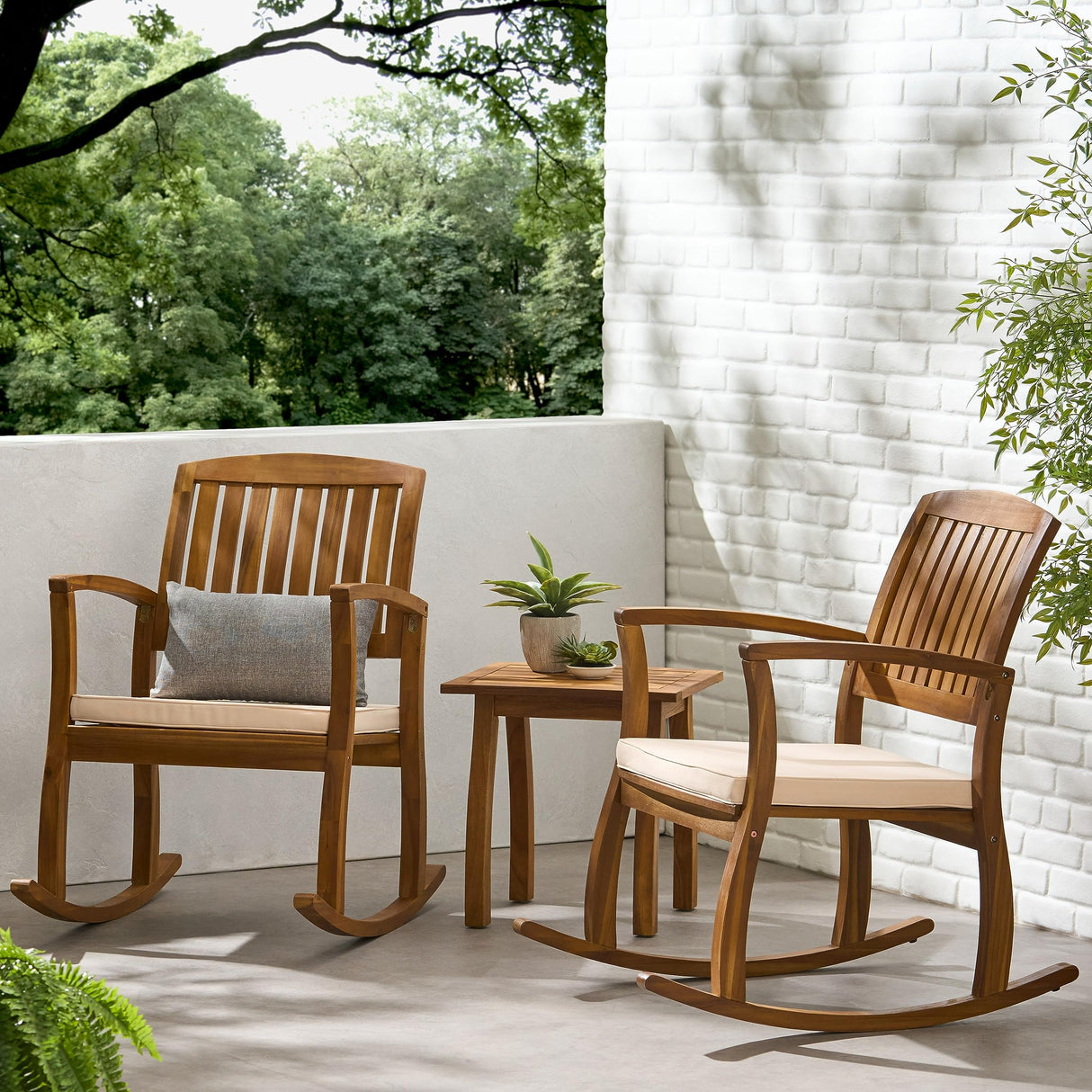 Christopher Knight Home Selma Acacia Rocking Chairs with Cushions, 2-Pcs Set, Teak Finish Christopher Knight Home