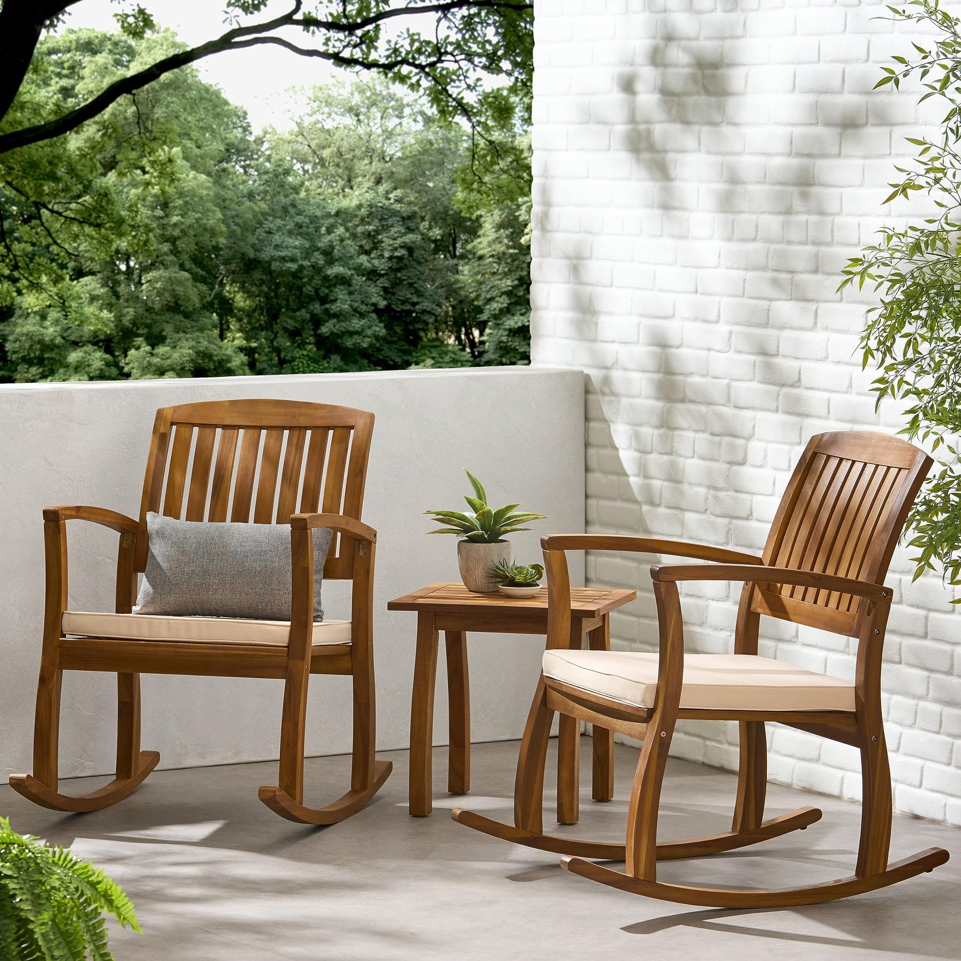 Christopher Knight Home Selma Acacia Rocking Chairs with Cushions, 2-Pcs Set, Teak Finish - WoodArtSupply