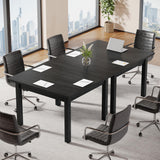 Tribesigns 6.57 ft Conference Table for 6 People, Wooden Small Square Meeting Seminar Table, Modern Boardroom Desk with Solid Wood Legs and Thickened Tabletop for Office Conference Room (2, Black) Tribesigns