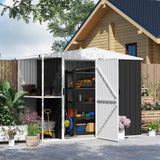 Outsunny 8 x 4ft Outdoor Storage Shed with Lock, 2-Tier Storage Rack, Air Vents, Garden Tool Shed for Backyard, Patio, Lawn, Dark Gray Outsunny