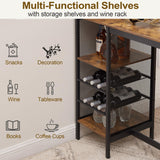 VECELO Bar Table and Chairs Set for 2, 3-Piece Dining Set with Storage Shelves, Cup Holder & Wine Rack, PU Leather Cushion Stools, for Kitchen Small Space, Brown VECELO