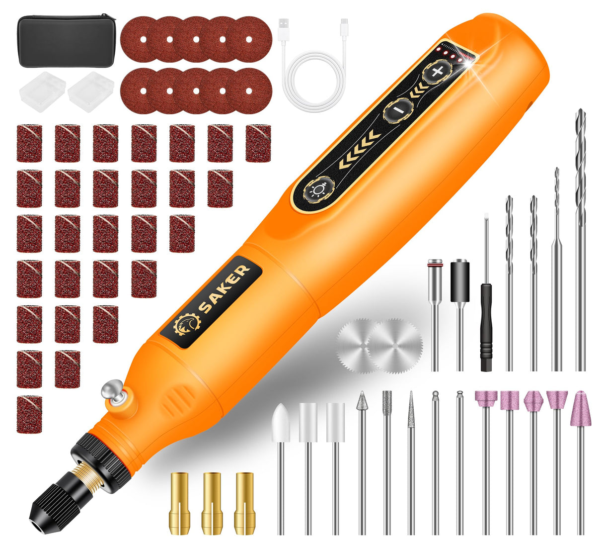 Saker Rotary Tool Kit, Cordless Rotary Tool, 5-Speed, Multi-Purpose 3.7V Power Rotary Tools Kit With 61 Accessories For Engraving, Drilling, Sanding, Grinding, Polishing, Carving Saker