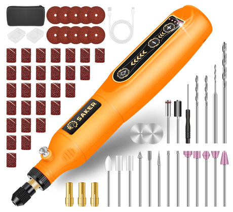 Saker Rotary Tool Kit, Cordless Rotary Tool, 5-Speed, Multi-Purpose 3.7V Power Rotary Tools Kit With 61 Accessories For Engraving, Drilling, Sanding, Grinding, Polishing, Carving Saker