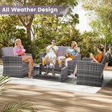 KROFEM 4 Pieces Patio Conversation Set, Outside Rattan Sectional Sofa, Cushioned Furniture Set, Wicker Sofa Ideal for Garden, Porch, Backyard, Grey Color Rattan and Light Grey Cushion KROFEM