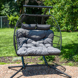 Sunnydaze Andrei Double Hanging Egg Chair with Cushion - 2-Person Outdoor Egg Chair - Includes Polyester Cushion - Dark Gray Sunnydaze