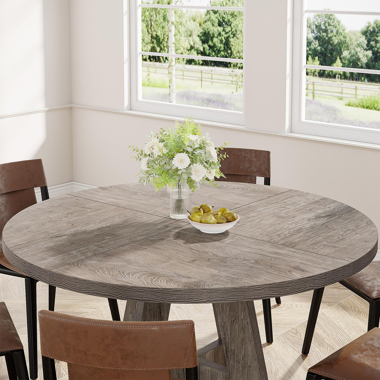 Tribesigns Round Dining Table for 4, 47 Inch Grey Kitchen Table Small Dinner Table Farmhouse Wood Kitchen Dinning Table for Dining Room Kitchen,Living Room (Chairs not Included) Tribesigns