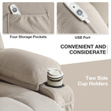 BOSMILLER Power Lift Recliner Chair with Heat and Massage Electric Fabric Recliner Chair for Elderly with Side Pocket, USB Charge Port, Remote Control for Living Room (Cream) BOSMILLER