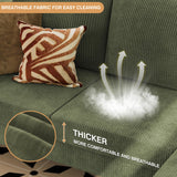 VICTONE Convertible Sectional Sofa Couch, 3 Seat L-Shaped Sofa with Linen Fabric Ottoman Small Couch for Small Apartments, Living Room and Office (Corduroy, Green) VICTONE