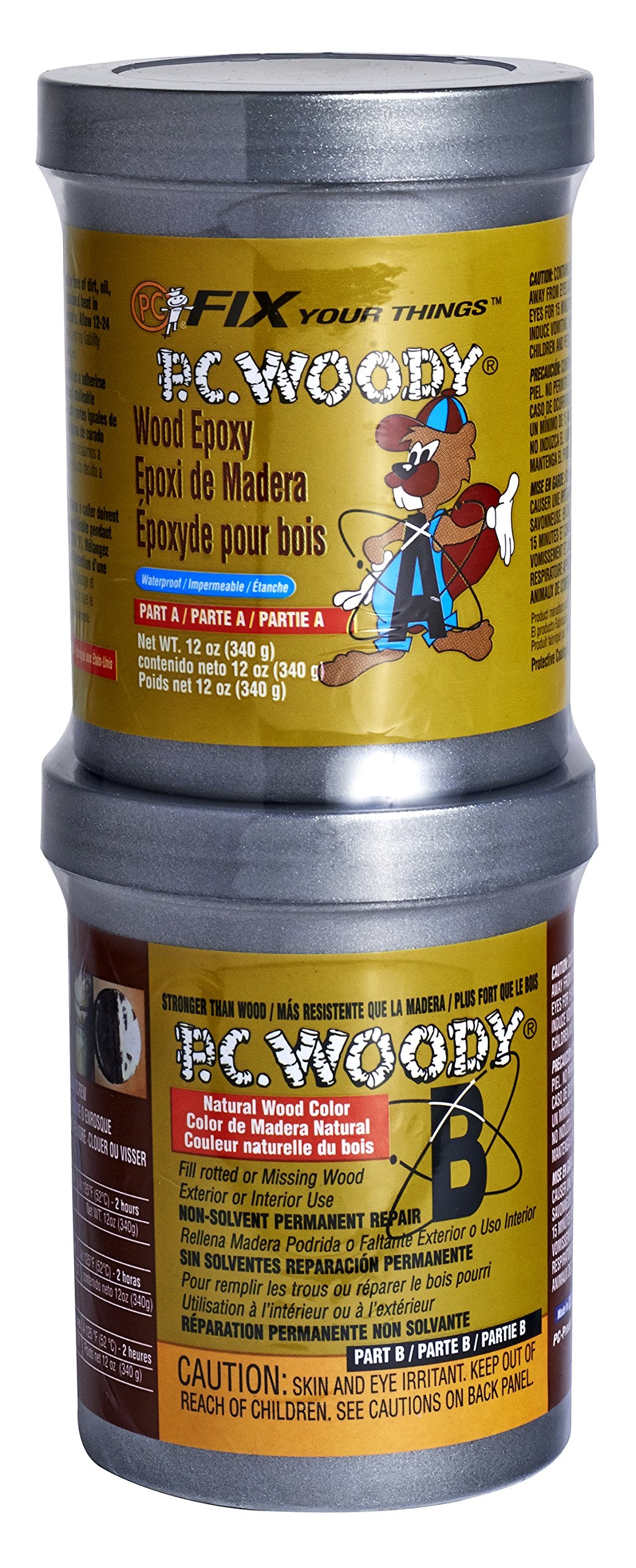 PC Products PC-Woody Wood Repair Epoxy Paste, Two-Part 12 oz in Two Cans, Tan PC Products