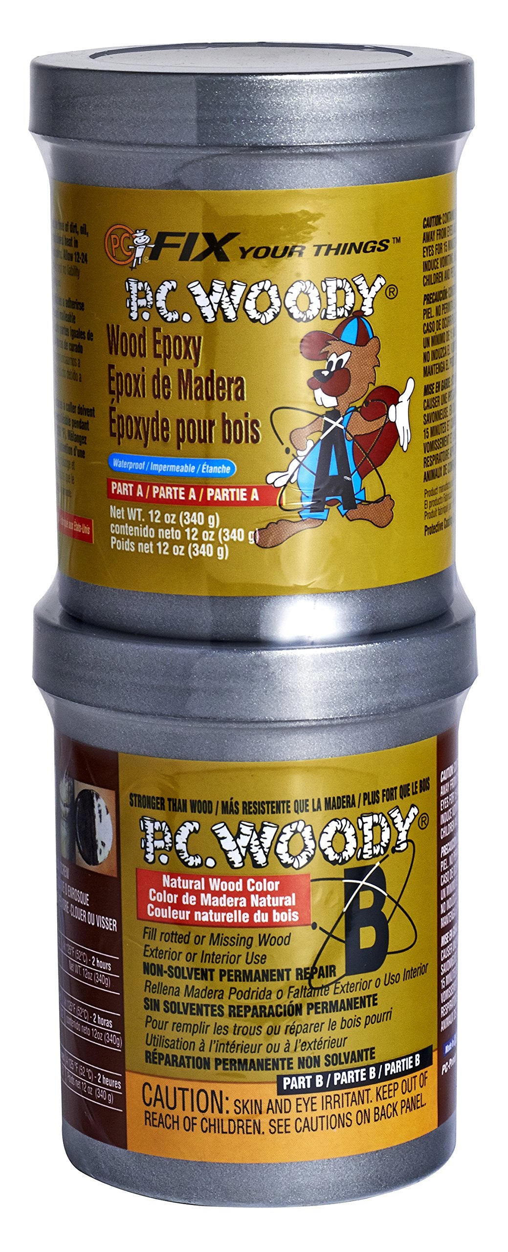 PC Products PC-Woody Wood Repair Epoxy Paste, Two-Part 12 oz in Two Cans, Tan - WoodArtSupply