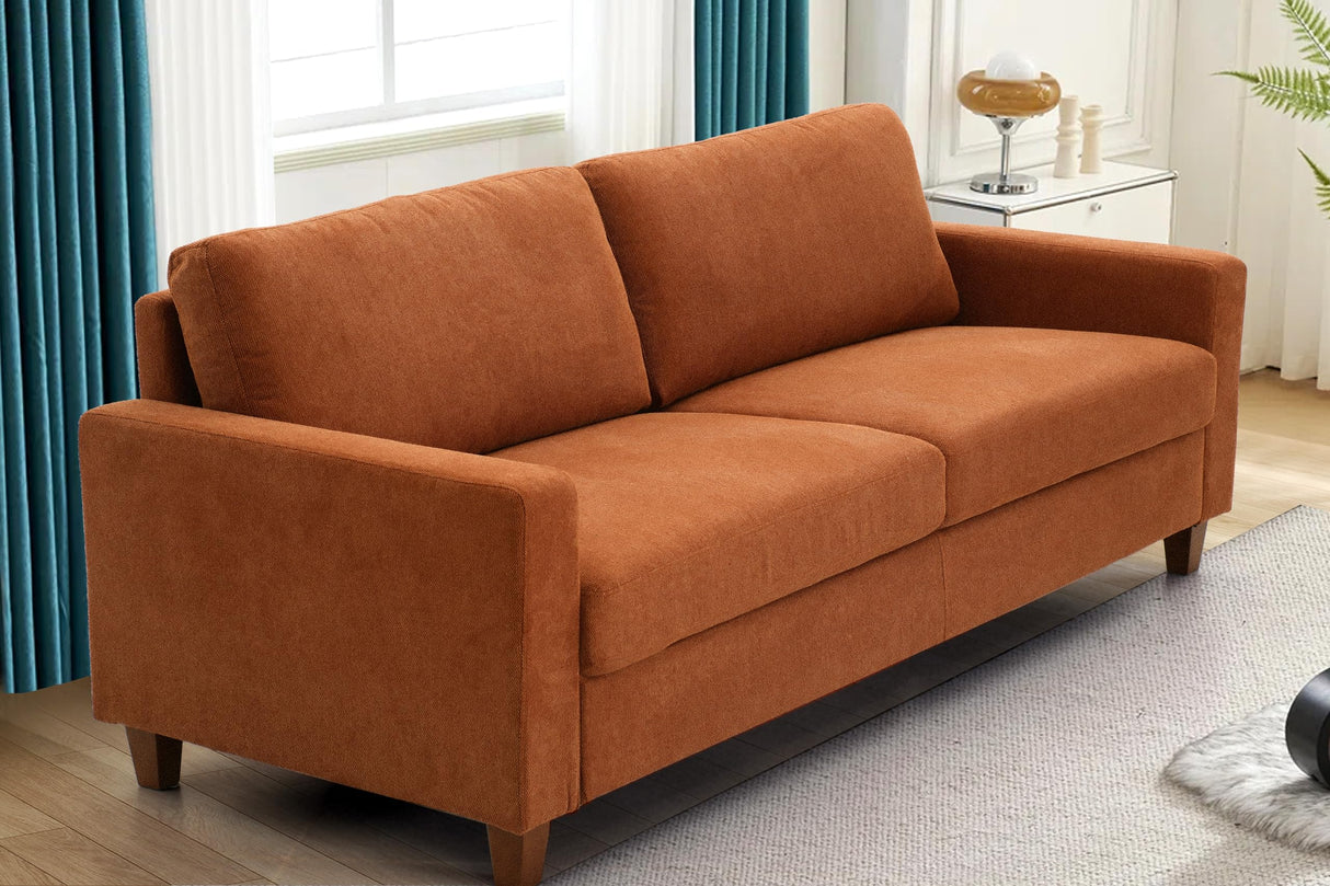 Container Furniture Direct Miles Mid Century Modern Couch for Small Spaces, Living Rooms, Apartments, and Condos, 3 Seater Sofa with Reversible Back Pillows, 77" Wide, Orange Container Furniture Direct