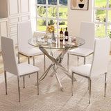 QJZLXKYT Round Dining Table Set for 4, Modern Glass Dining Room Table with Chairs, 5 Piece Kitchen Table and Chairs Set, for Living Room, Small Space (Include 4 White Chairs) QJZLXKYT