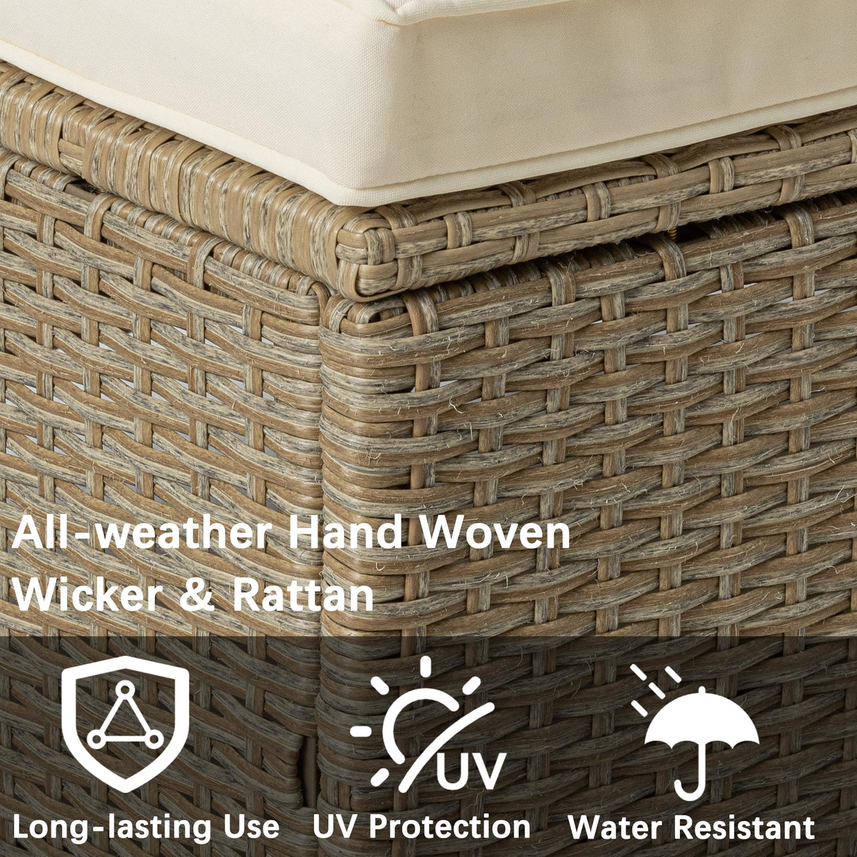 WiberWi Patio Furniture Set 3 Piece Outdoor Sectional Sofa Couch All Weather Rattan Wicker Conversation Set with Acacia Wood Coffee Table for Backyard Porch Garden Balcony, Waterproof, Beige WiberWi