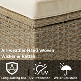 WiberWi Patio Furniture Set 3 Piece Outdoor Sectional Sofa Couch All Weather Rattan Wicker Conversation Set with Acacia Wood Coffee Table for Backyard Porch Garden Balcony, Waterproof, Beige WiberWi