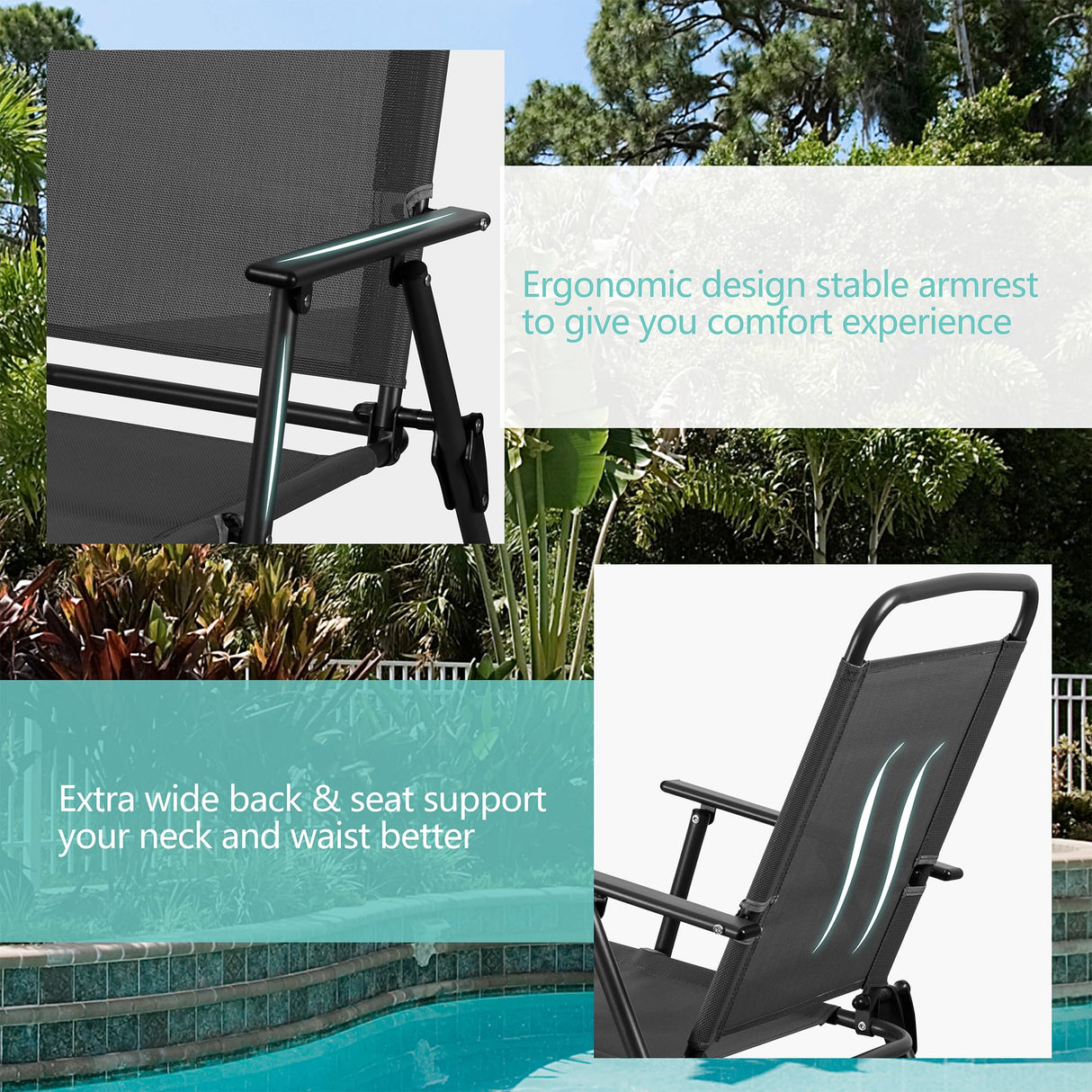 Vongrasig 6 Piece Folding Patio Dining Set,Small Metal Outdoor Garden Patio Table and Chair Set w/Umbrella for Lawn,Deck,Backyard,Black Vongrasig