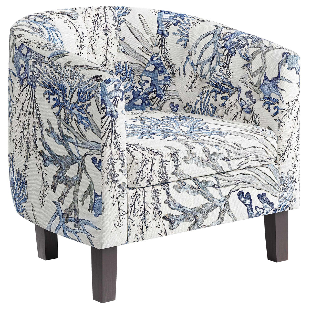 BELLEZE Accent Chairs for Living Room, Elegant Arm Chair Upholstered Tufted Barrel Chair Club Chair for Bedroom with Sturdy Legs and Linen Fabric - Berlinda (Blue Coral) BELLEZE