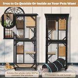 MAGIC UNION 71" Catio Outdoor Cat Enclosure Window Access, 4 Tiers Cats Playpen Catio with Wheels, Resting Box & Waterproof Roof, Indoor Large Cat House Cage with Scratching Post Sisal Ball (Black) MAGIC UNION