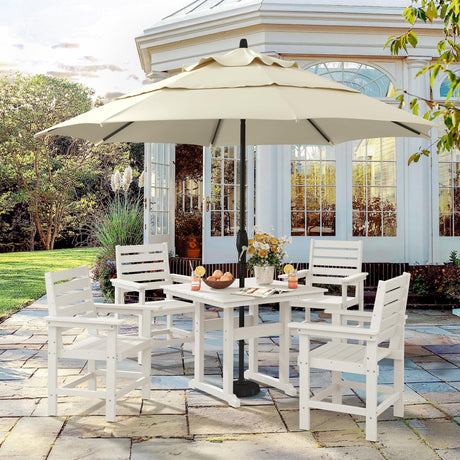 Homenjoy Patio Table and Chairs Set 5 Pieces, HDPS Weather Resistant Outdoor Dining Set, Square Outdoor Dining Table with 4 Patio Chairs, Patio Dining Set for Balcony, White Homenjoy