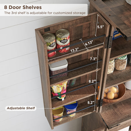 ACCOHOHO 72" Tall Kitchen Pantry, Farmhouse Storage Cabinet with Barn Doors, Organizer, Drawer and Adjustable Shelves, Rustic Wood Cupboard for Kitchen, Dining Room, Bathroom, Rustic Brown ACCOHOHO