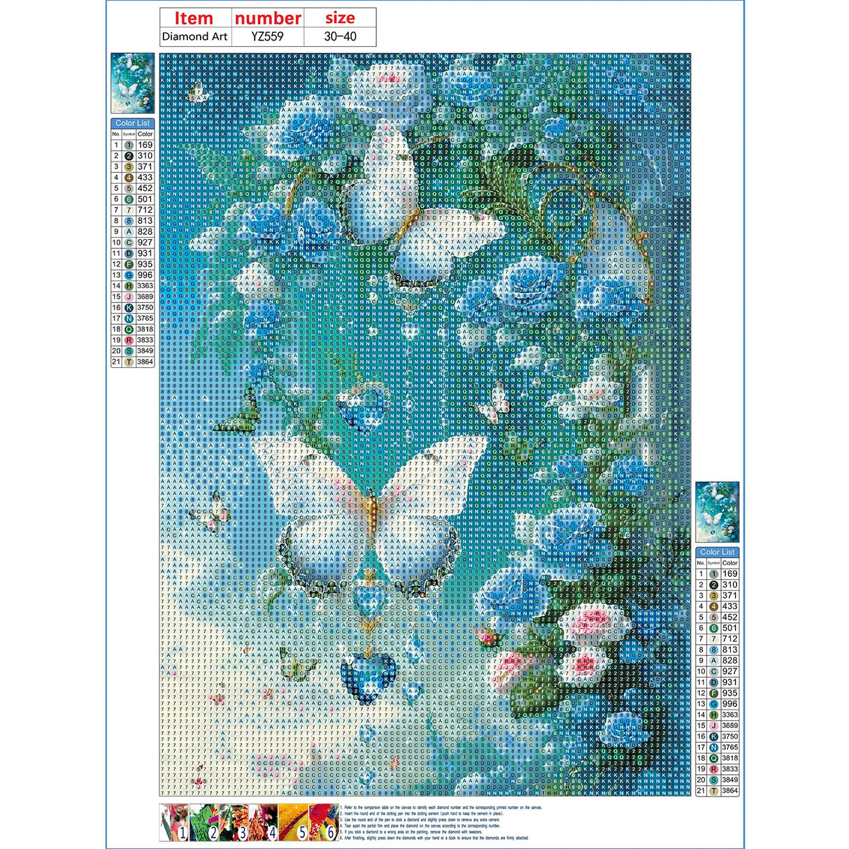DPHERO DIY Blue Flowers Diamond Painting Kits for Beginners Adults,5D Butterfly Diamond Art Kits,Round Full Drill Fantasy Diamond Painting Art,DIY Painting by Numbers Diamond Art Painting 12x16 inch DPHERO