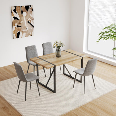 WIIS' IDEA Modern Dining Table Set for 4,Rectangular Solid Wood Dining Table for 4 People,Metal Base and Legs,Suitable for Living Room,Dining Room,Kitchen,55" Dining Table+4Gray Chair WIIS' IDEA