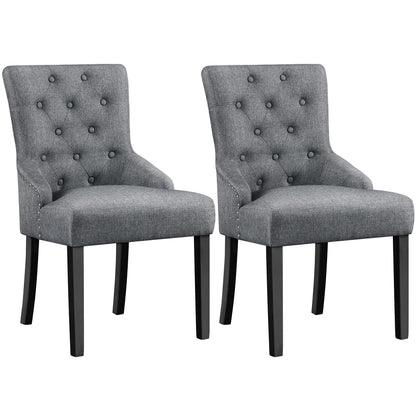 Yaheetech Dining Chairs Upholstered Dining Chairs Tufted Dining Room Chairs Fabric Side Chairs with Nailhead Trim and Solid Wood Legs for Dining Room, Kitchen, Living Room, Set of 2, Gray - WoodArtSupply