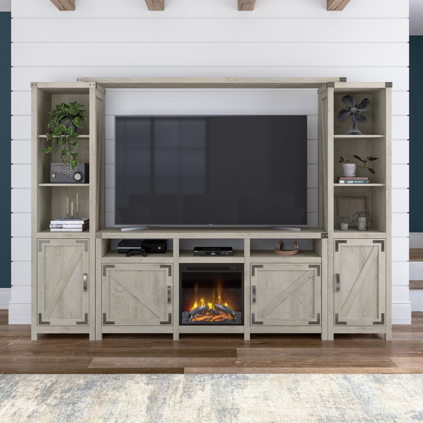 Bush Furniture Knoxville Farmhouse Stand for 75 Inch TV, Living Room Media Console with Storage, 65W, White