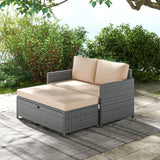 Tangkula Outdoor Rattan Daybed, Wicker Loveseat & 31 Gallon Storage Ottoman w/Soft Cushions, Space-Saving 2-Person Sun Lounger Daybed for Backyard, Porch (Beige) Tangkula