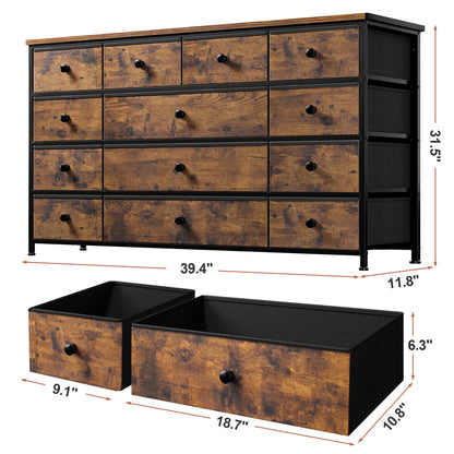 EnHomee TV Stand for 55" TV with 13 Drawers, Long Dresser TV Stand for Bedroom, Large Dressers & Chest of Drawers for Bedroom Living Room Entry, Sturdy Metal Frame,39.4"Wx 31.5"H x 11.8"D,Rustic Brown