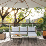 Outsunny 5 Piece Patio Furniture Set, Outdoor Conversation Set with L-Shaped Sofa, Cushions, for Backyard, Lawn and Pool, Light Gray Outsunny